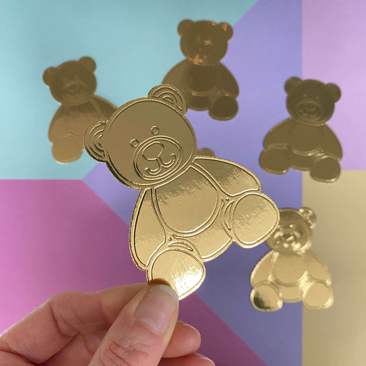 Teddy Bear Cake Charms in mirror card - embossed and silhouette