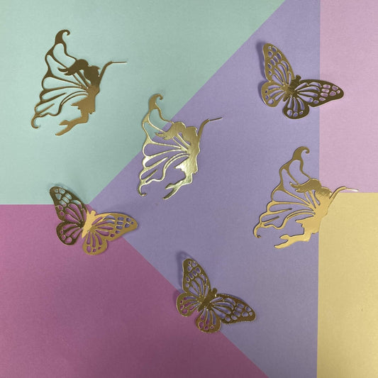 Beautiful Mirror Card Fairy and Butterfly Cake Charms - Cupcake Toppers