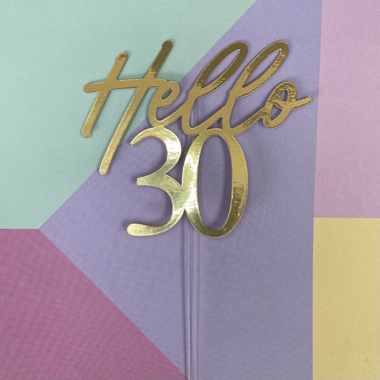 Hello 'Age' Cake Topper in Gold Mirror Card