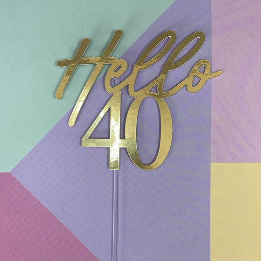 Hello 'Age' Cake Topper in Gold Mirror Card