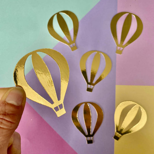 Gold Mirror Card Hot Air Balloon Cake Charm / Cupcake Toppers
